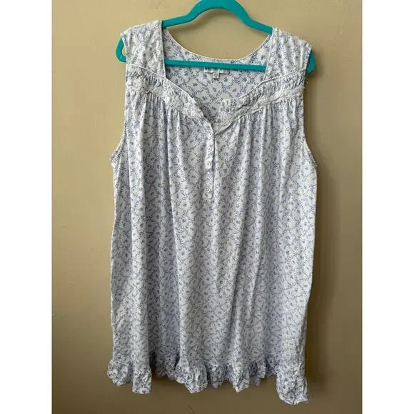 Eileen West Blue & White Floral Cotton Nightgown Size 3X - Picture 1 of 10